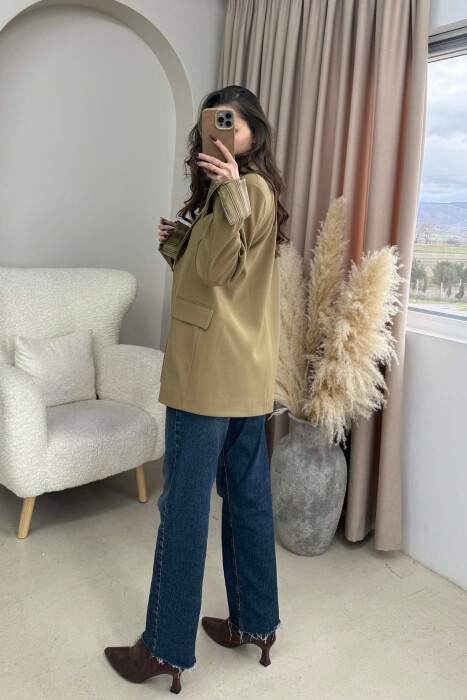 ONE COLOR ROLL UP SLEEVE WOMAN JACKET KHAKI / KAKI - 3