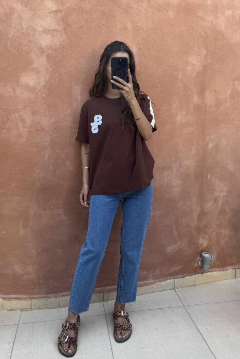 ONE COLOR ROUND NECK 95 FRONT LOGO WOMEN T-SHIRT BROWN/KAFE - 5