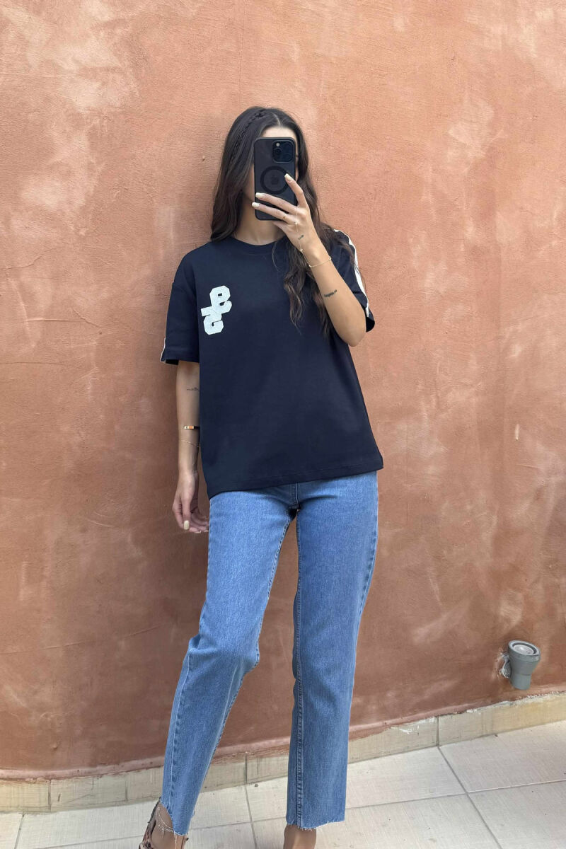 ONE COLOR ROUND NECK 95 FRONT LOGO WOMEN T-SHIRT DARK BLUE/BEE - 1
