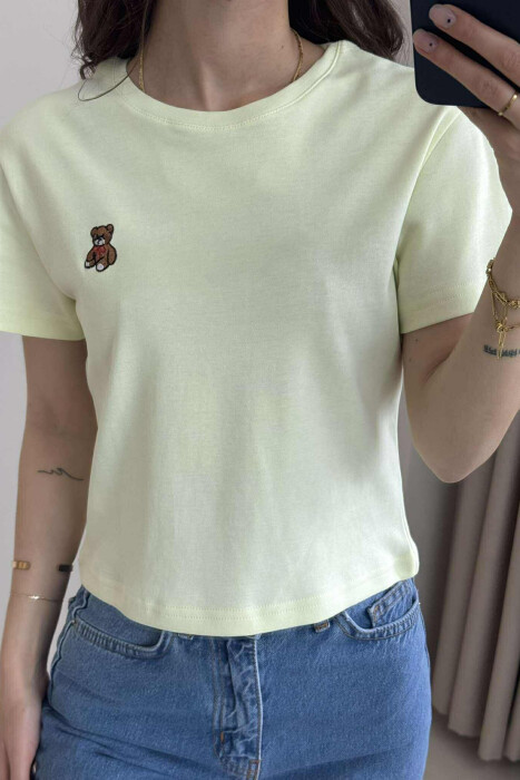 ONE COLOR ROUND NECK BEAR LOGO WOMEN T-SHIRT NEON/NEON 