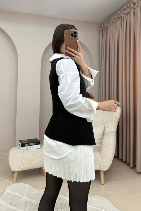 ONE COLOR ROUND NECK BUTTONED WOMAN VEST BLACK/ E ZEZE - 2