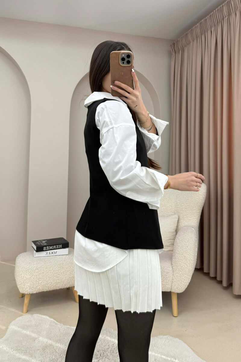 ONE COLOR ROUND NECK BUTTONED WOMAN VEST BLACK/ E ZEZE - 2