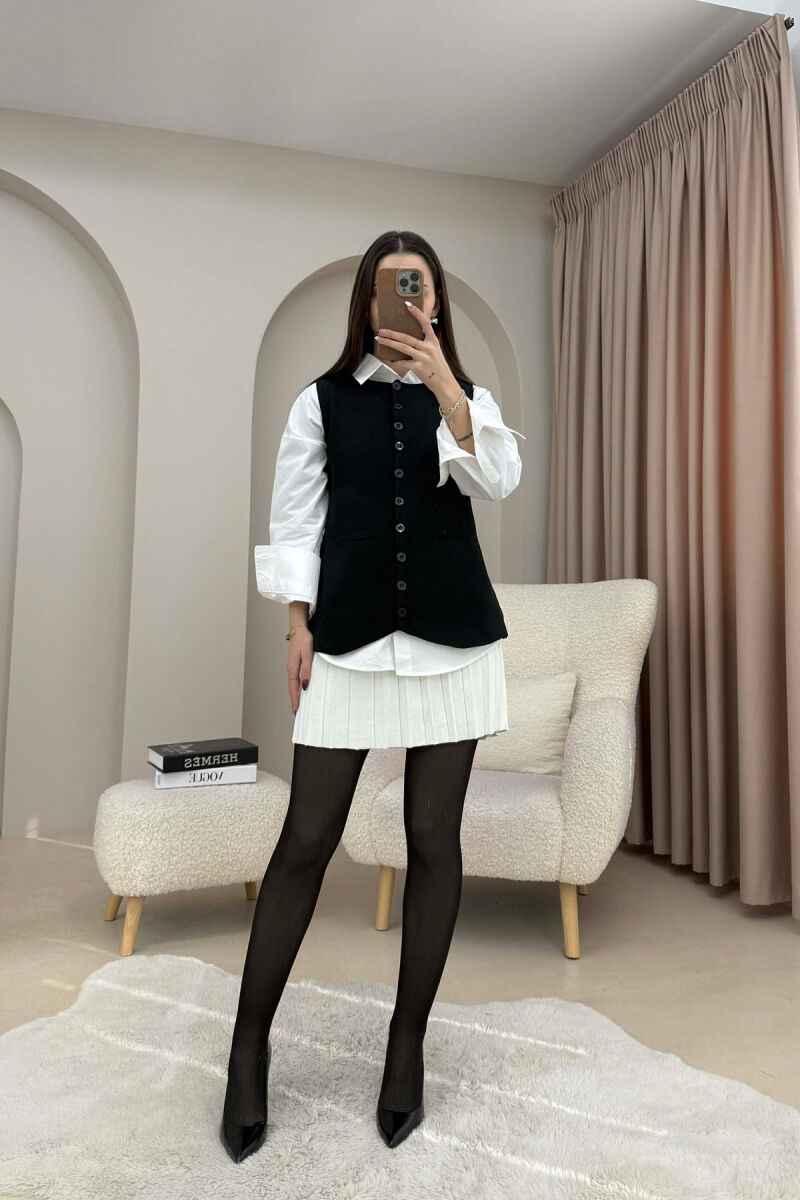 ONE COLOR ROUND NECK BUTTONED WOMAN VEST BLACK/ E ZEZE - 3