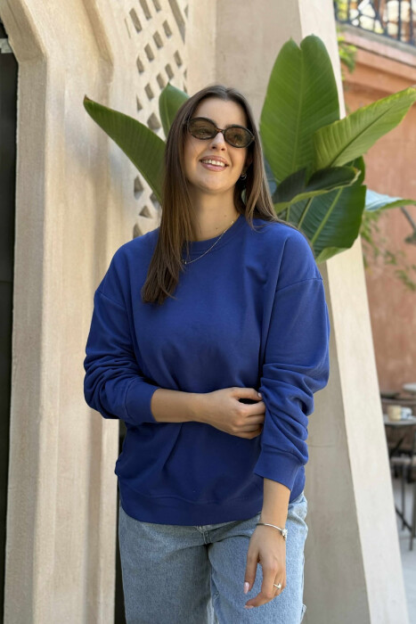 ONE COLOR ROUND NECK FLUFFY WOMEN SWEATSHIRT BLUE/BLU - 2