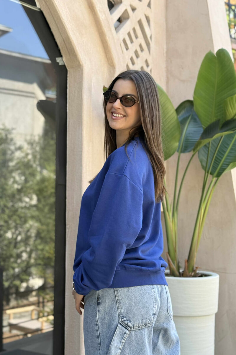 ONE COLOR ROUND NECK FLUFFY WOMEN SWEATSHIRT BLUE/BLU - 4