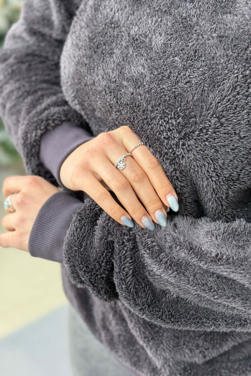 ONE COLOR ROUND NECK FLUFFY WOMEN SWEATSHIRT DARK GREY/GEE - 3