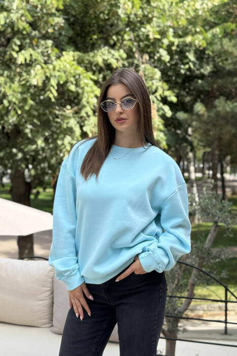 ONE COLOR ROUND NECK FLUFFY WOMEN SWEATSHIRT MINT/MENTE 