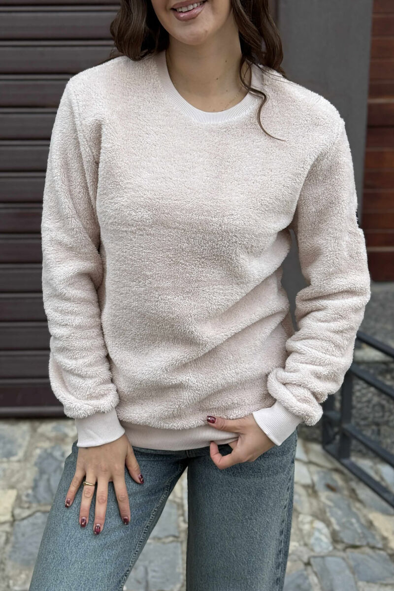 ONE COLOR ROUND NECK FLUFFY WOMEN SWEATSHIRT POWDER/PUDER - 4