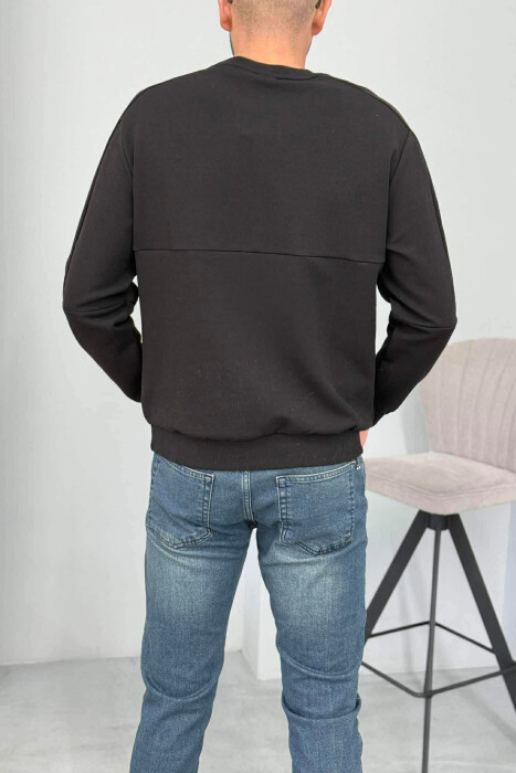 ONE COLOR ROUND NECK FRONT LOGO MEN SWEATSHIRT BLACK/ E ZEZE - 3