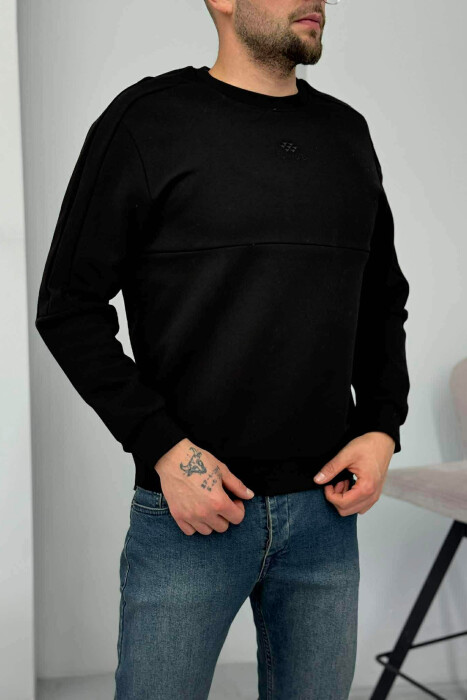 ONE COLOR ROUND NECK FRONT LOGO MEN SWEATSHIRT BLACK/ E ZEZE - 4