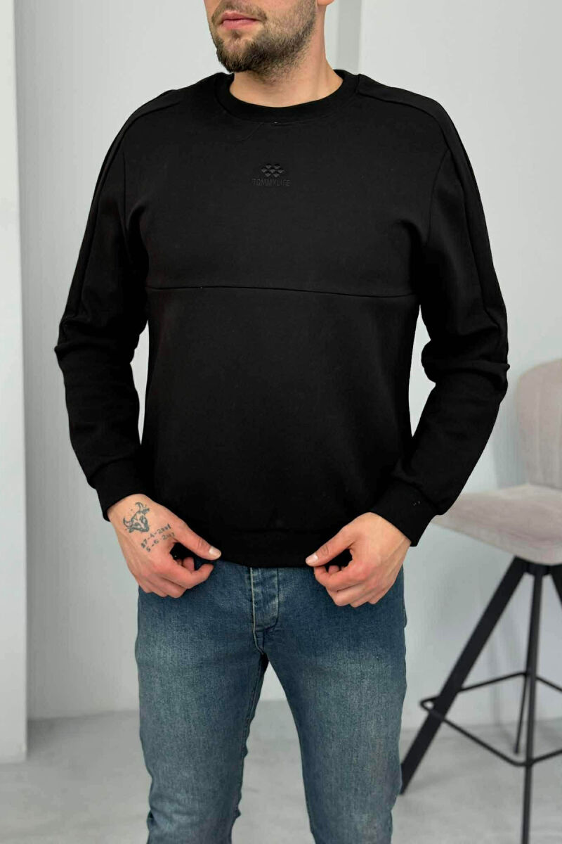 ONE COLOR ROUND NECK FRONT LOGO MEN SWEATSHIRT BLACK/ E ZEZE - 1