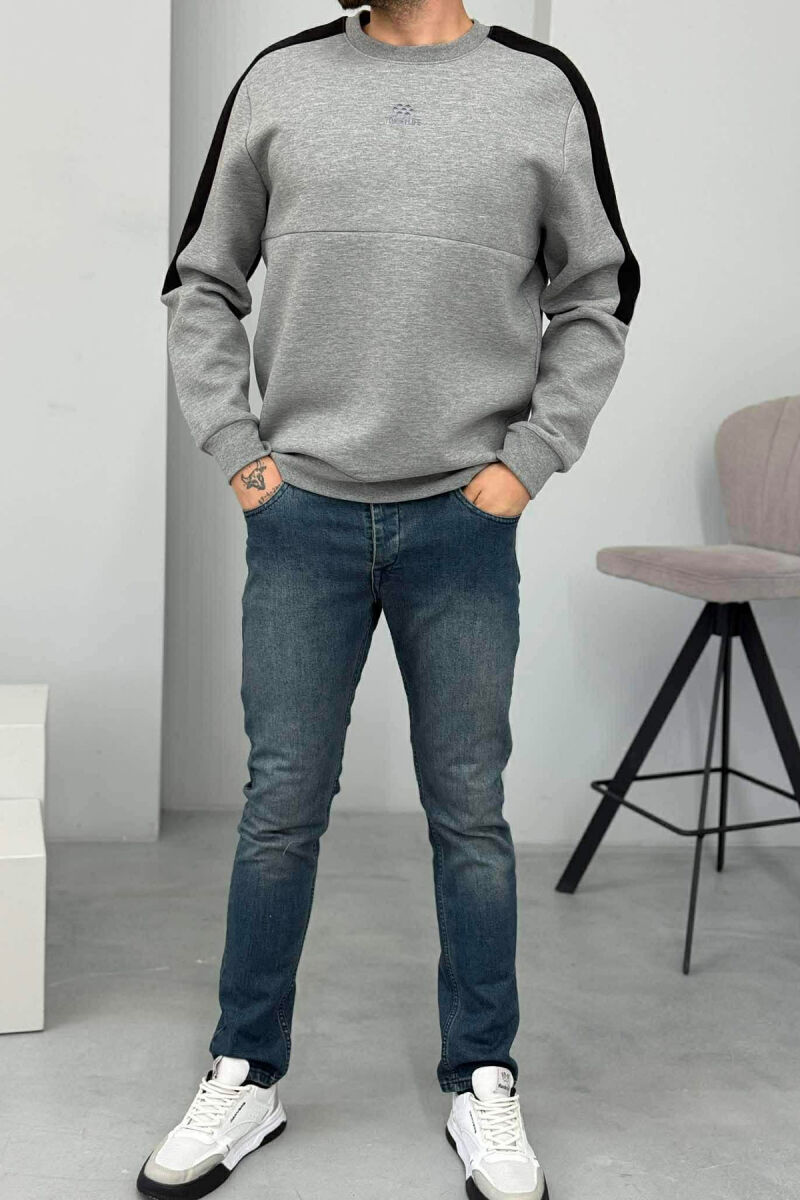 ONE COLOR ROUND NECK FRONT LOGO MEN SWEATSHIRT GREY/GRI - 2