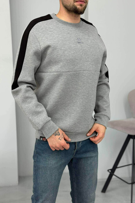 ONE COLOR ROUND NECK FRONT LOGO MEN SWEATSHIRT GREY/GRI - 3