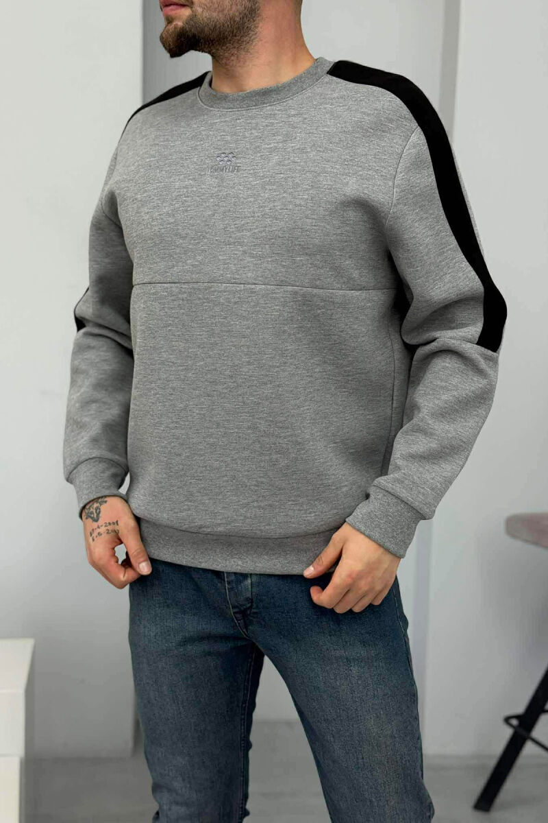 ONE COLOR ROUND NECK FRONT LOGO MEN SWEATSHIRT GREY/GRI - 1