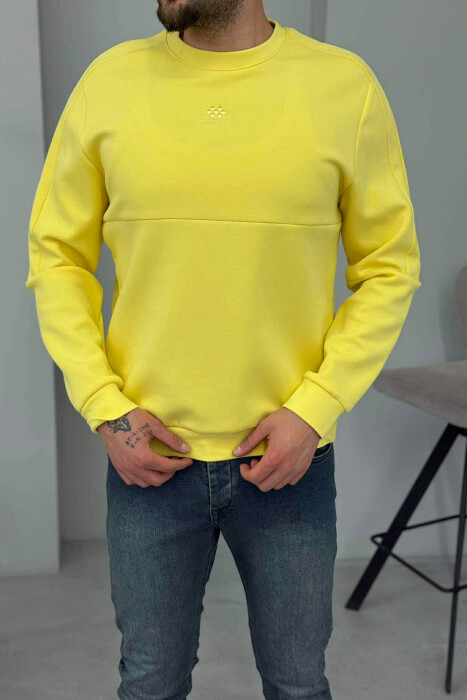 ONE COLOR ROUND NECK FRONT LOGO MEN SWEATSHIRT YELLOW/E VERDHE - KLAUDIO FASHION