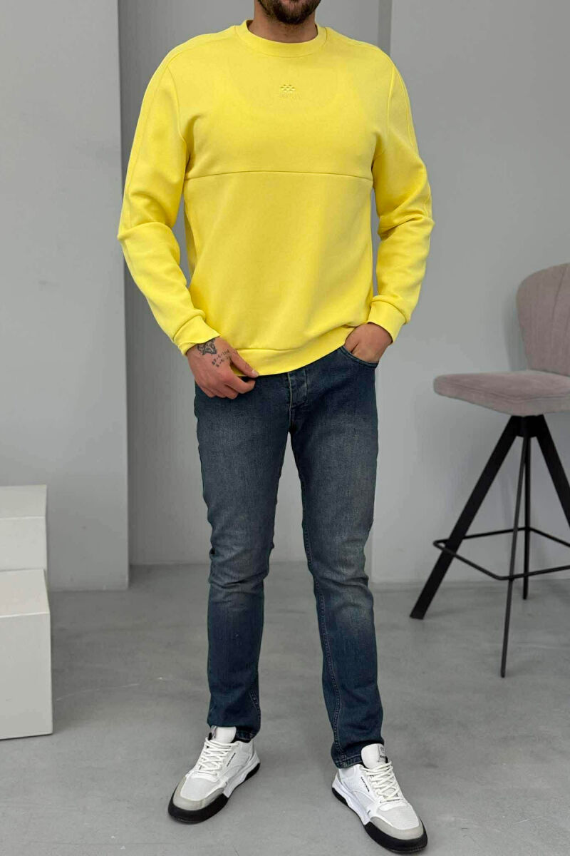 ONE COLOR ROUND NECK FRONT LOGO MEN SWEATSHIRT YELLOW/E VERDHE - 2