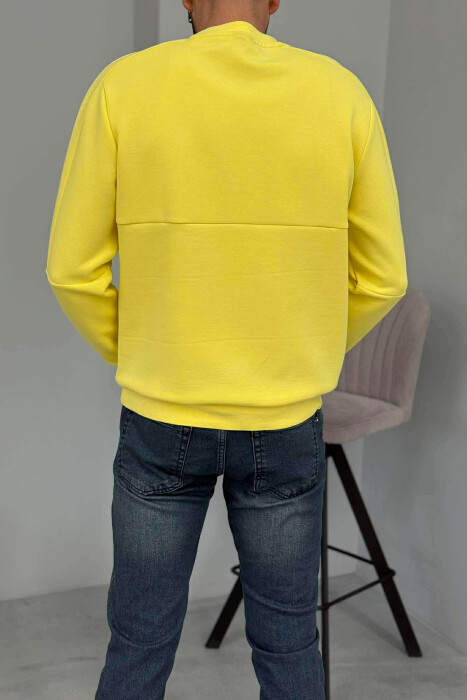 ONE COLOR ROUND NECK FRONT LOGO MEN SWEATSHIRT YELLOW/E VERDHE - 3