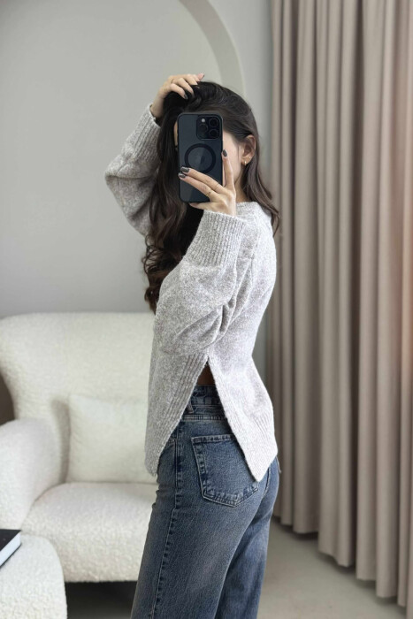 ONE COLOR ROUND NECK KNITTED WOMEN SWEATER BEIGE/BEZHE - 4