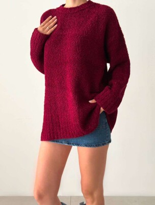 ONE COLOR ROUND NECK KNITTED WOMEN SWEATER BURGUNDY/VISHNJE 