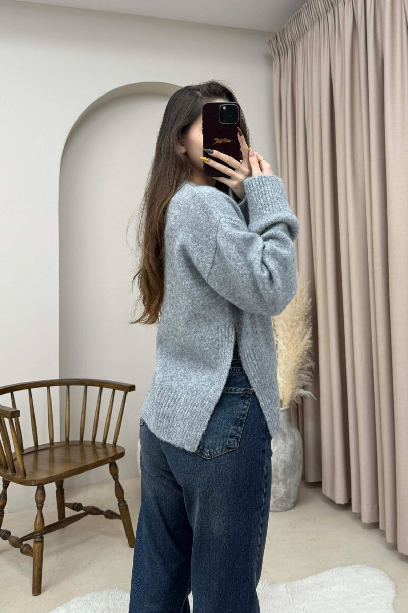 ONE COLOR ROUND NECK KNITTED WOMEN SWEATER GREY-GREY/GG - 3