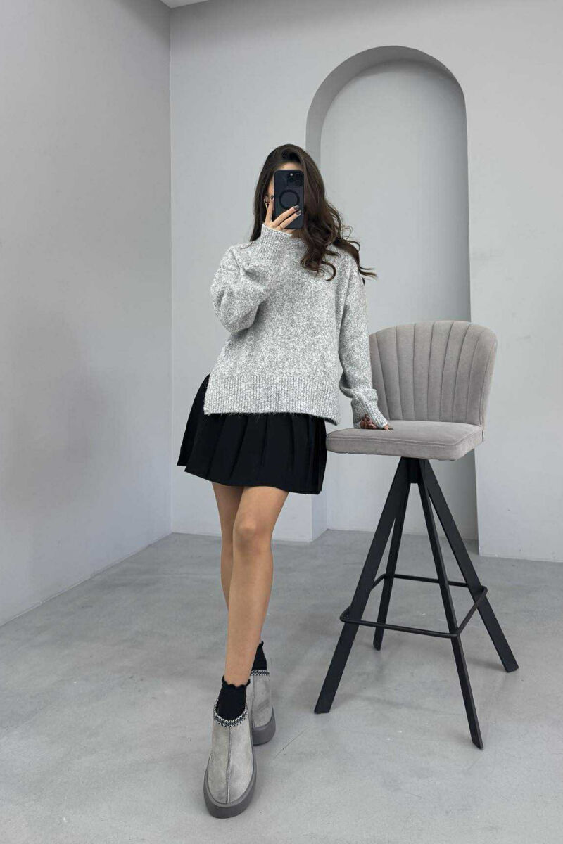 ONE COLOR ROUND NECK KNITTED WOMEN SWEATER GREY/GRI - 1