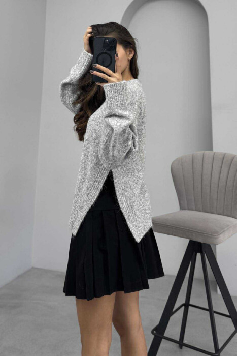 ONE COLOR ROUND NECK KNITTED WOMEN SWEATER GREY/GRI - 3