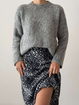 ONE COLOR ROUND NECK KNITTED WOMEN SWEATER GREY/GRI 