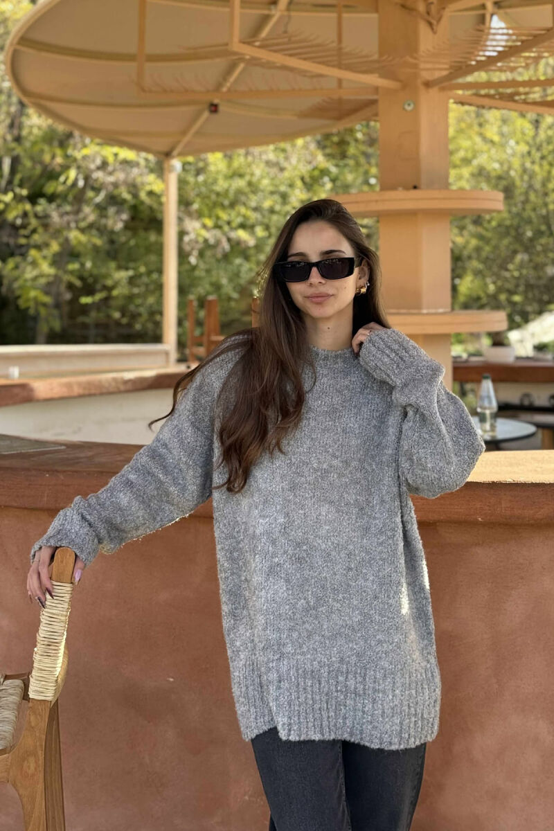 ONE COLOR ROUND NECK KNITTED WOMEN SWEATER GREY/GRI - 3