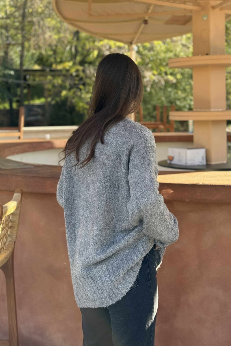 ONE COLOR ROUND NECK KNITTED WOMEN SWEATER GREY/GRI - 4