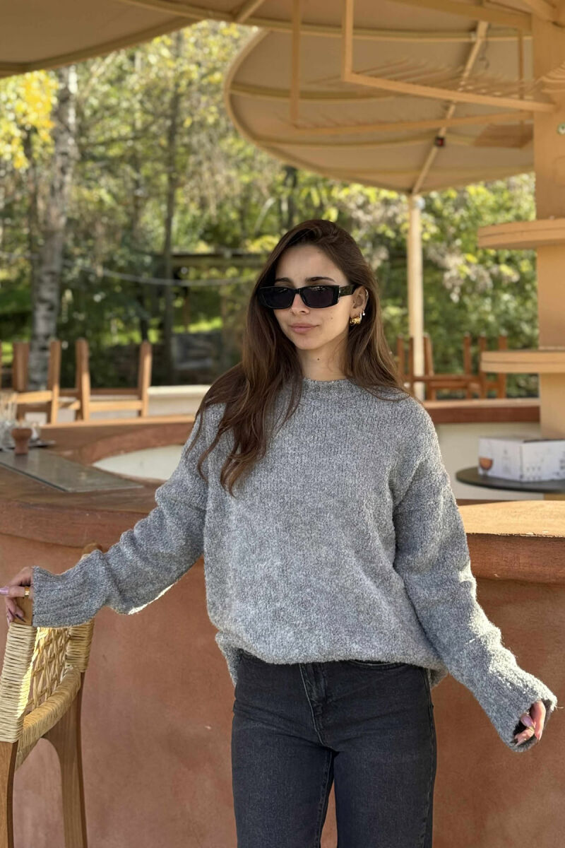 ONE COLOR ROUND NECK KNITTED WOMEN SWEATER GREY/GRI - 5