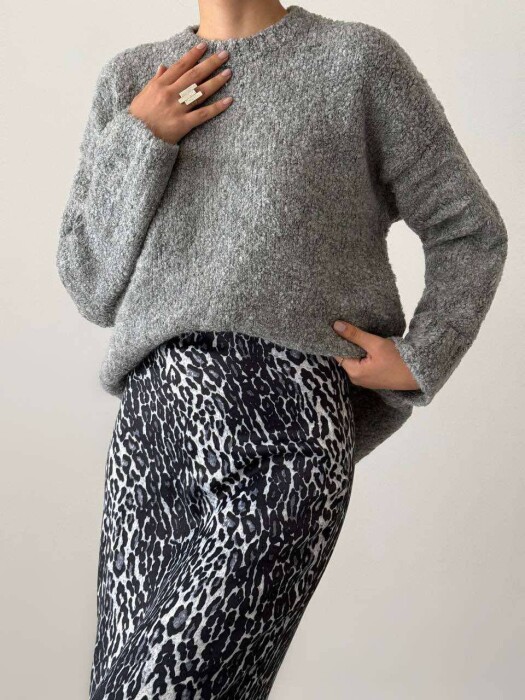 ONE COLOR ROUND NECK KNITTED WOMEN SWEATER GREY/GRI - 2