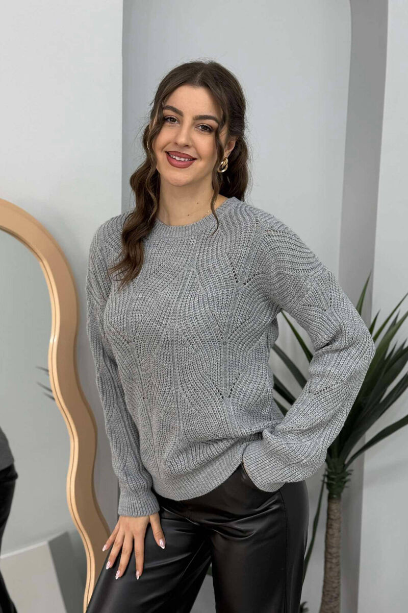 ONE COLOR ROUND NECK KNITTED WOMEN SWEATER GREY/GRI - 2