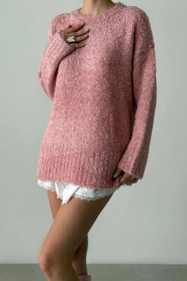 ONE COLOR ROUND NECK KNITTED WOMEN SWEATER POWDER/PUDER 