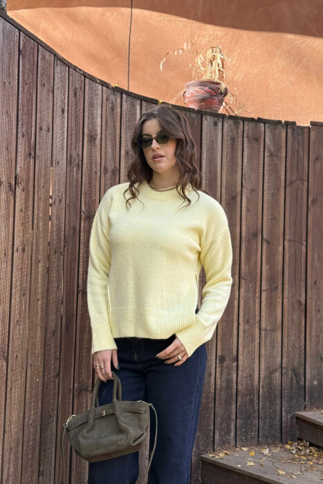 ONE COLOR ROUND NECK KNITTED WOMEN SWEATER YELLOW/E VERDHE - 2