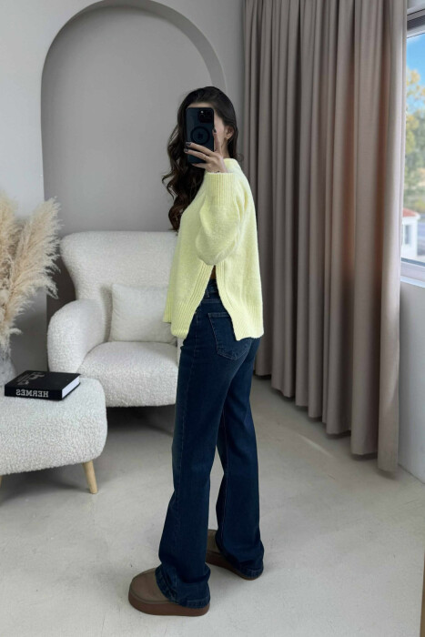 ONE COLOR ROUND NECK KNITTED WOMEN SWEATER YELLOW/E VERDHE - 8