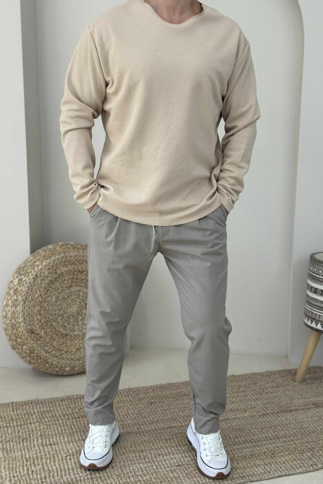 ONE COLOR ROUND NECK MEN SWEATSHIRT BEIGE/BEZHE 