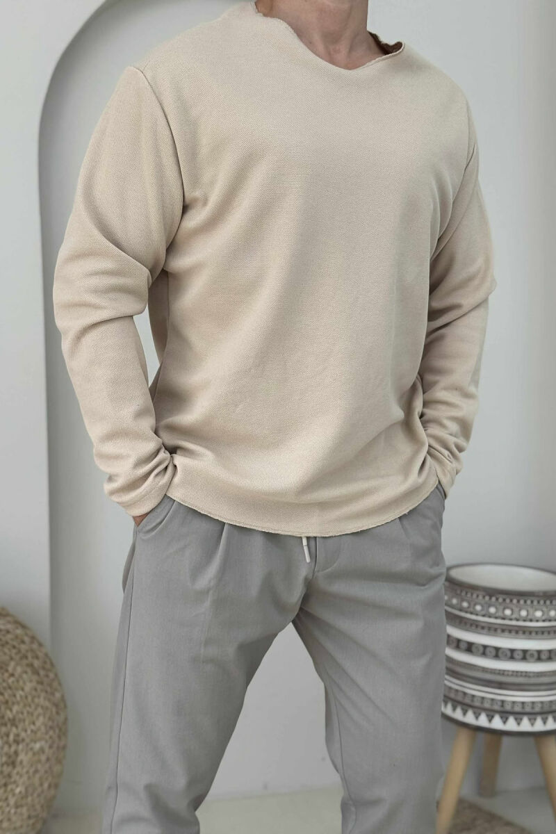 ONE COLOR ROUND NECK MEN SHIRT BEIGE/BEZHE - 2