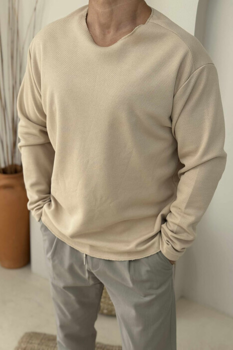 ONE COLOR ROUND NECK MEN SHIRT BEIGE/BEZHE - 3