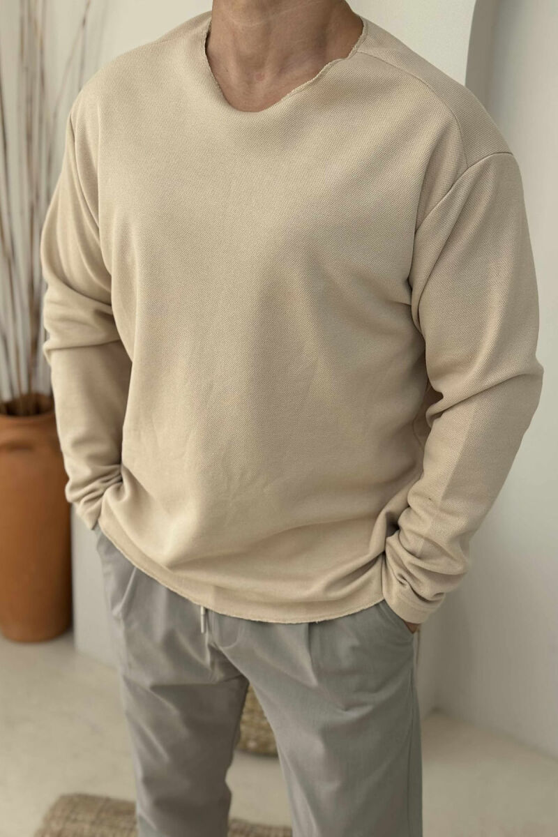ONE COLOR ROUND NECK MEN SHIRT BEIGE/BEZHE - 3