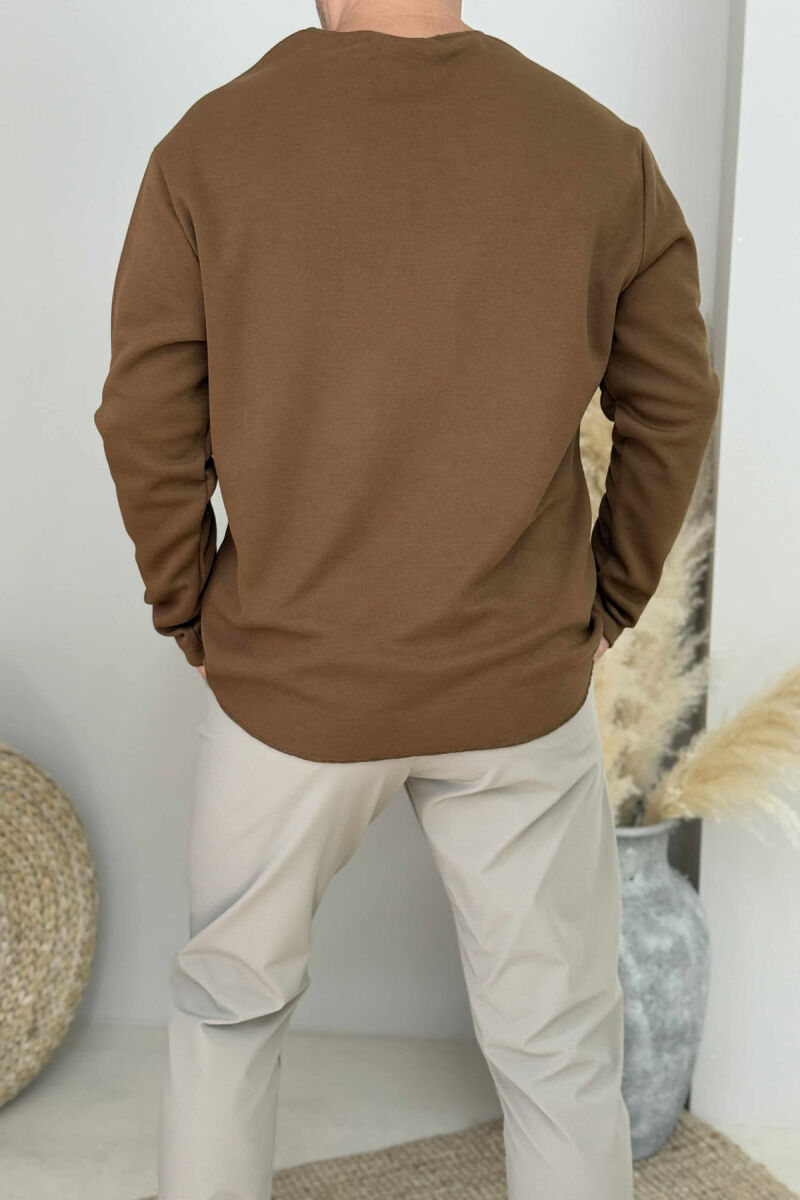 ONE COLOR ROUND NECK MEN SWEATSHIRT BROWN/KAFE - 3