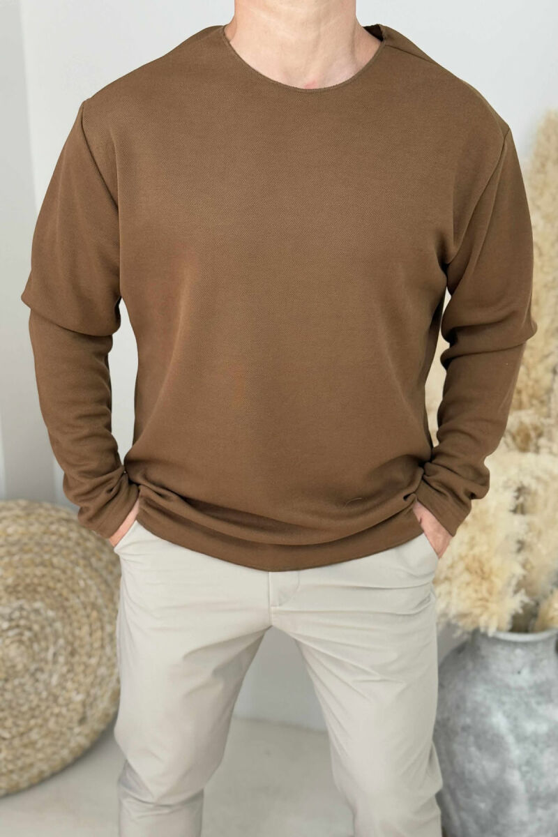 ONE COLOR ROUND NECK MEN SWEATSHIRT BROWN/KAFE - 2