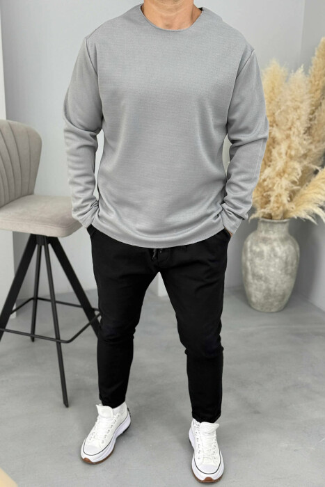 ONE COLOR ROUND NECK MEN SWEATSHIRT GREY/GRI - KLAUDIO FASHION