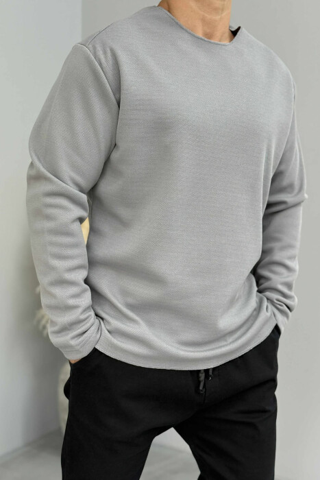 ONE COLOR ROUND NECK MEN SWEATSHIRT GREY/GRI - 3