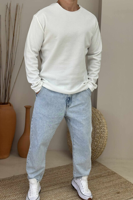 ONE COLOR ROUND NECK MEN SWEATSHIRT WHITE-E BARDHE 