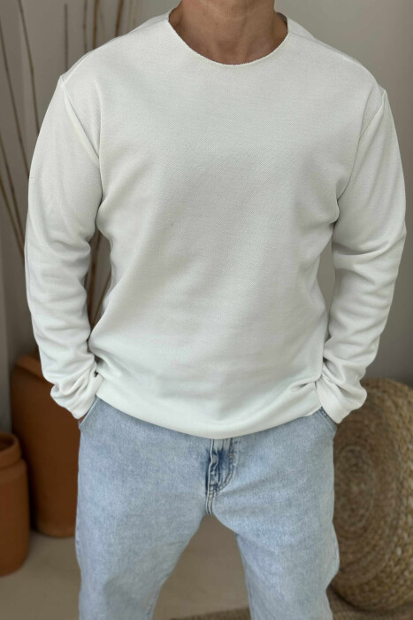 ONE COLOR ROUND NECK MEN SWEATSHIRT WHITE-E BARDHE - 2