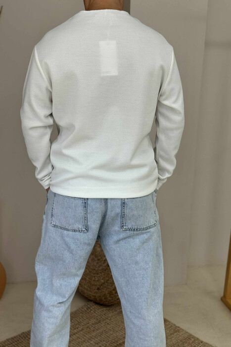 ONE COLOR ROUND NECK MEN SWEATSHIRT WHITE-E BARDHE - 3