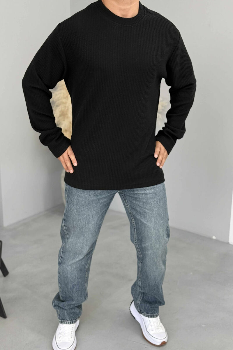 ONE COLOR ROUND NECK MEN SWEATER BLACK/ E ZEZE - 1