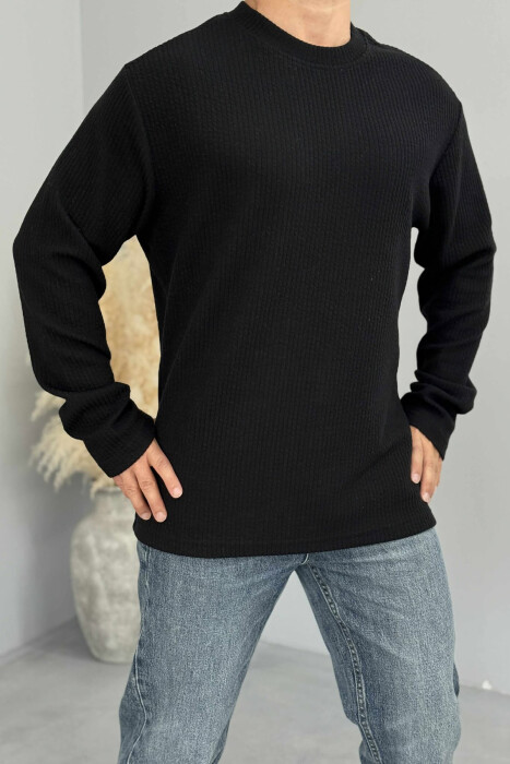 ONE COLOR ROUND NECK MEN SWEATER BLACK/ E ZEZE - 2