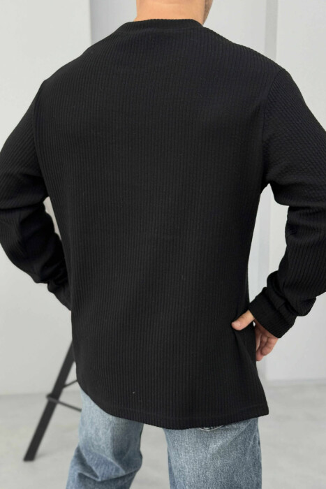 ONE COLOR ROUND NECK MEN SWEATER BLACK/ E ZEZE - 3
