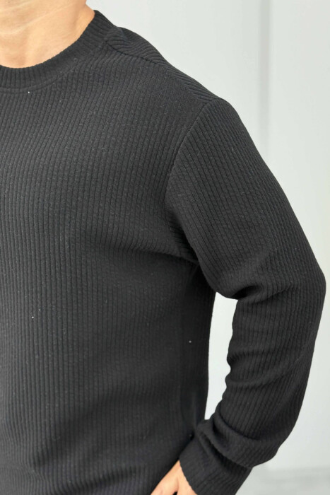 ONE COLOR ROUND NECK MEN SWEATER BLACK/ E ZEZE - 4